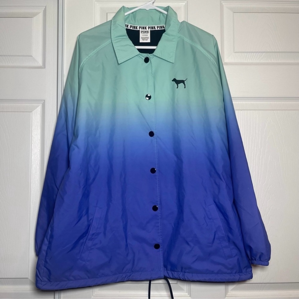 Victoria’s Secret Pink Coach Jacket Oversized Blue/Green Ombre Windbreaker Large